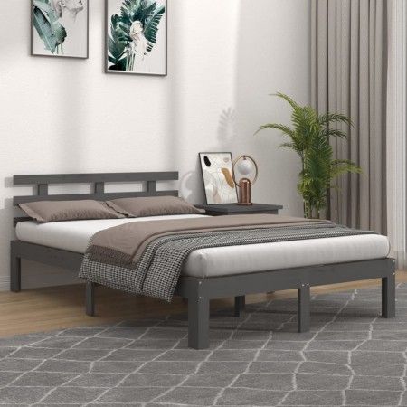 Gray solid wood bed frame King Size 150x200 cm by vidaXL, Beds and slatted bases - Ref: Foro24-814761, Price: 156,37 €, Disco...