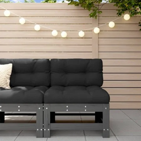 Central sofa with solid pine wood cushions in gray. by vidaXL, Modular outdoor sofas - Ref: Foro24-825662, Price: 115,02 €, D...