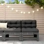 Zentralsofas mit Kissen, 2 Stück, massives graues Kiefernholz von vidaXL, Modulare Sofas für den Außenbereich - Ref: Foro24-8...