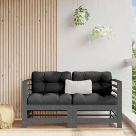 Corner sofas with 2 solid pine wood gray cushions by vidaXL, Modular outdoor sofas - Ref: Foro24-825683, Price: 176,73 €, Dis...
