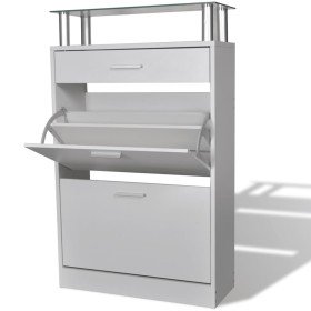 Mueble zapatero con cajón y estante superior de vidrio blanco Mueble zapatero con cajón y estante superior de vidrio blanco
