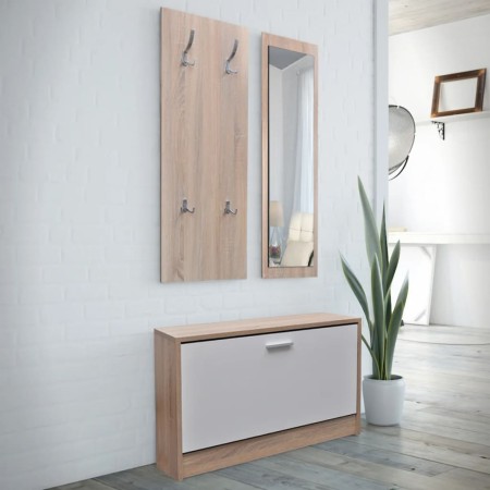 Muebles de entradita con zapatero madera 3 color roble y blanco
