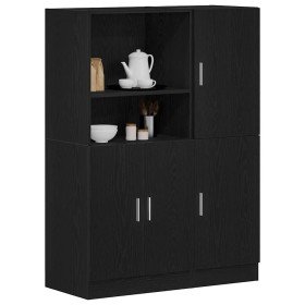 Mueble de cocina 2 piezas madera contrachapada negro Mueble de cocina 2 piezas madera contrachapada negro