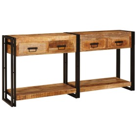 Mesas consola con cajón 2 pcs Marrón Madera de Mango Sólida