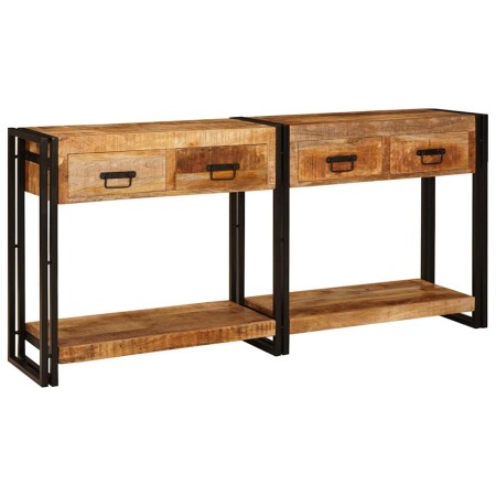 Mesas consola con cajón 2 pcs Marrón Madera de Mango Sólida