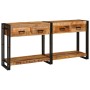 Mesas consola con cajón 2 pcs Marrón Madera de Mango Sólida