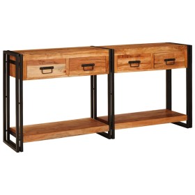 Mesas consola con cajón 2 pcs Marrón Madera de Acacia Sólida