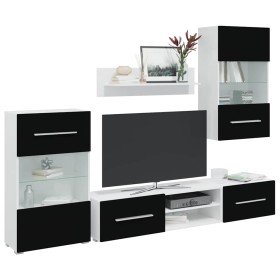 Muebles para TV 5 piezas con iluminación LED negra mate Muebles para TV 5 piezas con iluminación LED negra mate