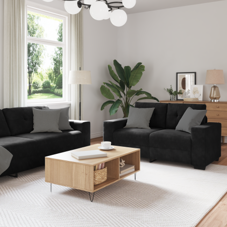Juego de Sofá con cojín 3 pcs Negro 221 x 78 x 80 cm Terciopelo