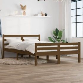 Estructura de cama doble madera maciza marrón miel 120x190 cm