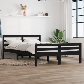 Estructura de cama doble madera maciza negra 135x190 cm