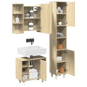 Set de muebles de baño 3 pzas madera contrachapada roble Sonoma en Muebles de baño | Comprar online en Foro24