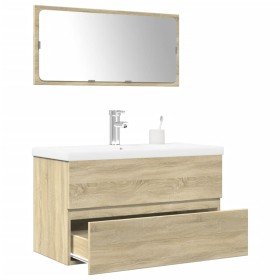 Set de muebles de baño 3 pzas madera contrachapada roble Sonoma Set de muebles de baño 3 pzas madera contrachapada roble Sonoma