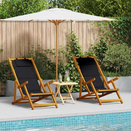 Silla de playa con cojín 2 pcs Marrón 61.5 x 123 x 82cm
