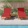 Tumbona 3 pcs Rojo 40 x 40 x 40cm Madera maciza de Acacia