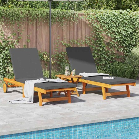 Tumbona 2 pcs Marrón 63 x 199 x 85cm Madera maciza de Acacia