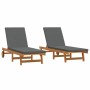 Tumbona 2 pcs Marrón 63 x 199 x 85cm Madera maciza de Acacia