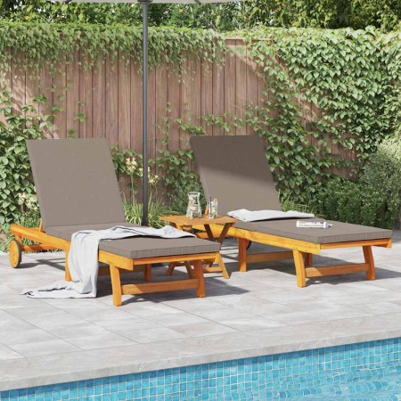 Tumbona 2 pcs Marrón 63 x 199 x 85cm Madera maciza de Acacia