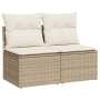 Set sofás jardín y cojines 2 pzas ratán sintético acacia beige