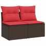 Set sofás jardín y cojines 2 pzas ratán sintético acacia marrón