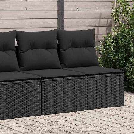 Set sofás jardín y cojines 2 pzas ratán sintético acacia negro
