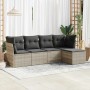 Set de sofás jardín y cojines 5 pzas ratán sintético gris claro