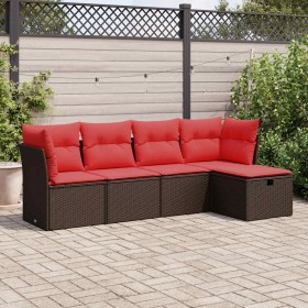 Set comedor de jardín 5 piezas y cojines ratán sintético marrón
