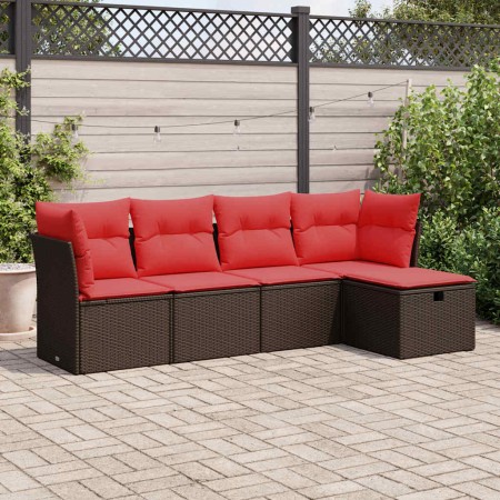 Set comedor de jardín 5 piezas y cojines ratán sintético marrón