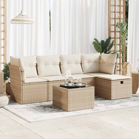 Juego de sofás jardín con cojines 6 pzas ratán sintético beige