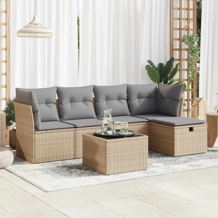 Juego de sofás jardín con cojines 6 pzas ratán sintético beige