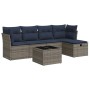 Set de muebles de jardín 6 pzas y cojines ratán sintético gris