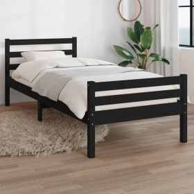 Schwarzer Massivholzbettrahmen 90x200 cm von vidaXL, Betten und Lattenroste - Ref: Foro24-814808, Preis: 106,94 €, Rabatt: %