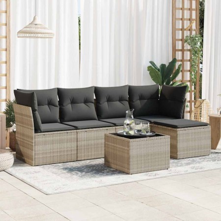 Set de sofás de jardín 6 pzas y cojines ratán sintético gris