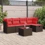 Set sofás de jardín 6 piezas y cojines ratán sintético marrón