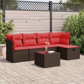 Set sofás de jardín 6 piezas y cojines ratán sintético marrón