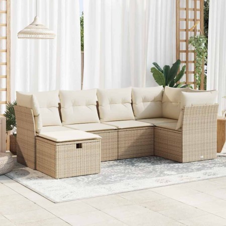 Juego de sofás jardín con cojines 6 pzas ratán sintético beige
