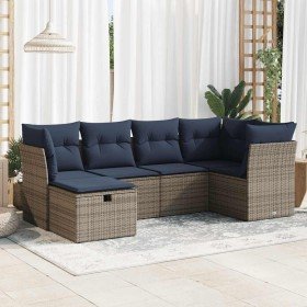 Set de muebles de jardín 6 pzas y cojines ratán sintético gris