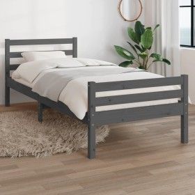 Estructura de cama madera maciza gris 100x200 cm de vidaXL, Camas y somieres - Ref: Foro24-814811, Precio: 101,24 €, Descuent...