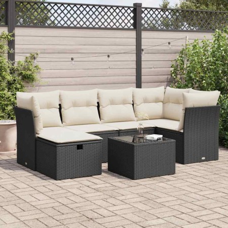 Set de sofás de jardín 7 pzas con cojines ratán sintético negro
