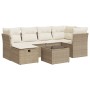 Set sofás de jardín 7 piezas y cojines ratán sintético beige