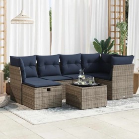 Set de sofás de jardín 7 pzas con cojines ratán sintético gris