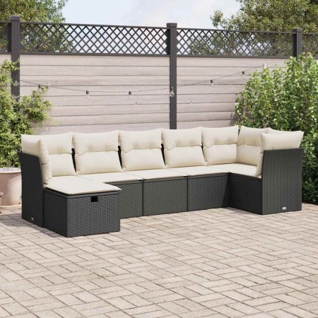 Set de sofás de jardín 7 pzas con cojines ratán sintético negro