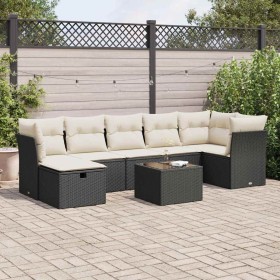 Set de sofás de jardín y cojines 8 piezas ratán sintético negro