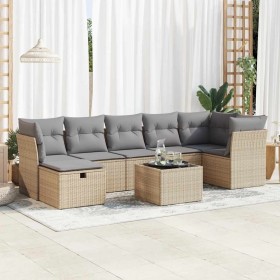 Set de sofás de jardín y cojines 8 piezas ratán sintético beige