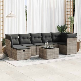 Set de sofás de jardín y cojines 8 piezas ratán sintético gris