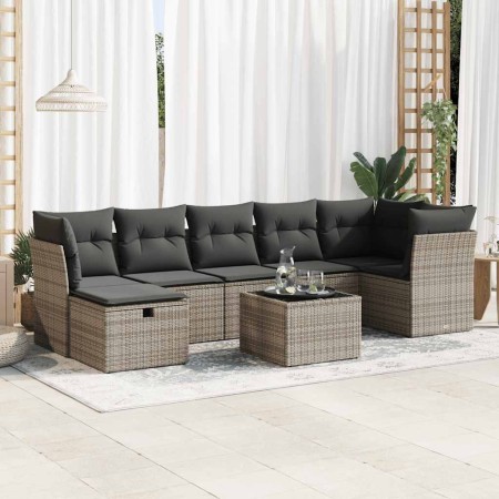 Set de sofás de jardín y cojines 8 piezas ratán sintético gris