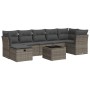 Set de sofás de jardín y cojines 8 piezas ratán sintético gris