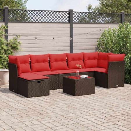 Set sofás de jardín 8 piezas y cojines ratán sintético marrón