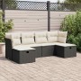 Set de sofás de jardín 6 piezas y cojines ratán sintético negro