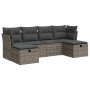 Set de muebles de jardín 6 pzas y cojines ratán sintético gris